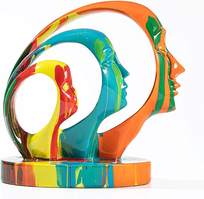 Click to see full view XiTa8 coffee table decor statues and sculptures, Modern Abstract Art Statue decorations for living room, colorful Unique Home Decorations(Face)